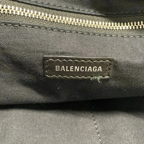 Auth BALENCIAGA Navy Tote 479290 Cream Black Canvas Leather Tote Bag - Picture 6 of 16